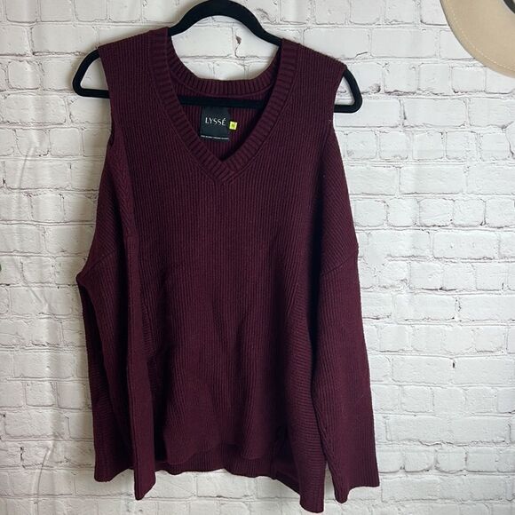 LYSSE LONG SLEEVE SHOULDER CUT OFF SWEATER - Picture 6 of 10